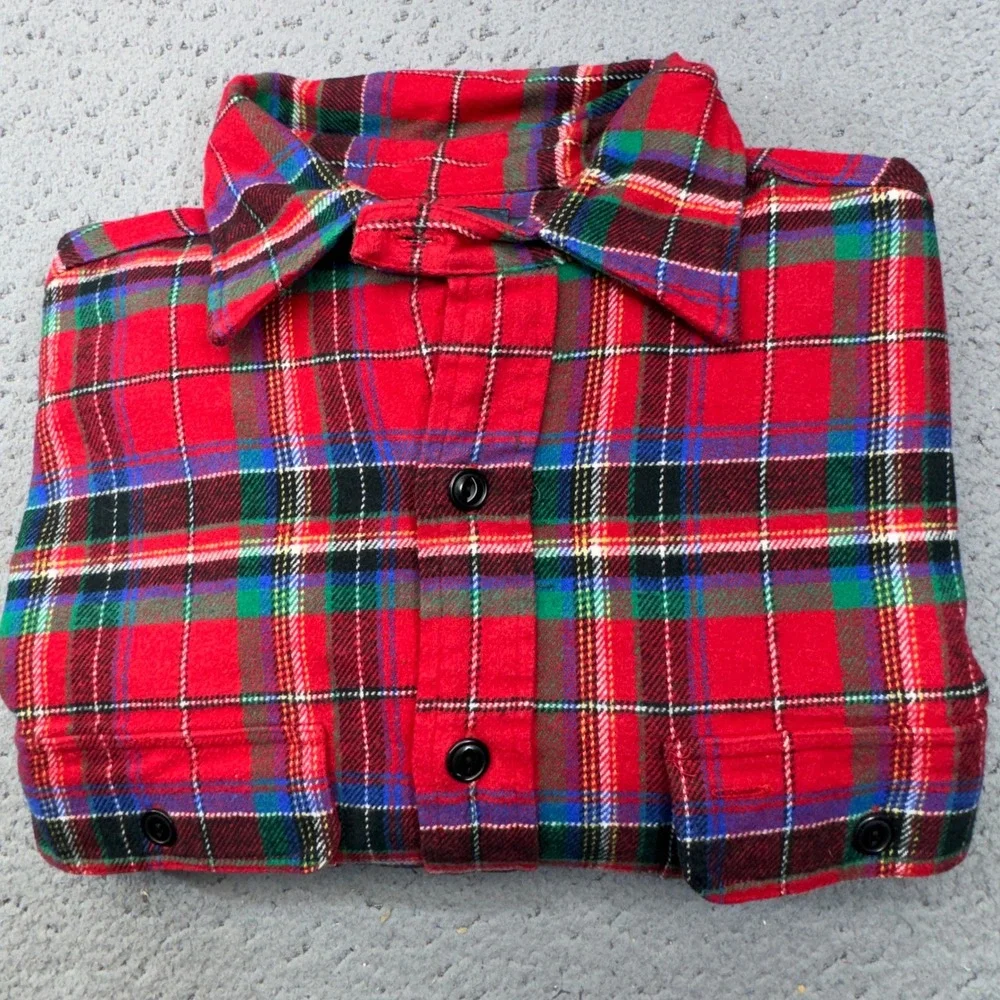 Polo Ralph Lauren Shirt Mens Medium Red Plaid Flannel Heavyweight Button Up